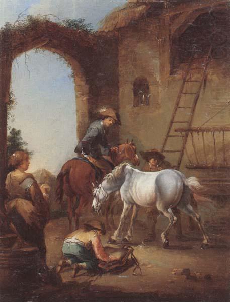 Horsemen saddling their horses, unknow artist